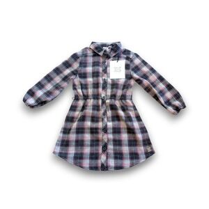 NWT Deux par Deux Paris Pink Black Plaid Flannel Shirt Dress Long Sleeve Girls 4